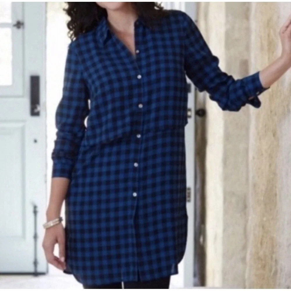 J.Jill Women's Blue Black Buffalo Check Plaid Layered Size XL Shirt‎ Dress Tunic